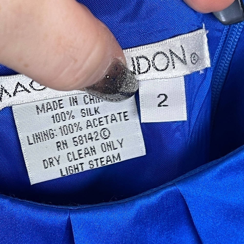 Maggie London Silk Midi Dress Womens 2 Blue Empire Waist Pleated Vintage Y2K - Picture 6 of 6